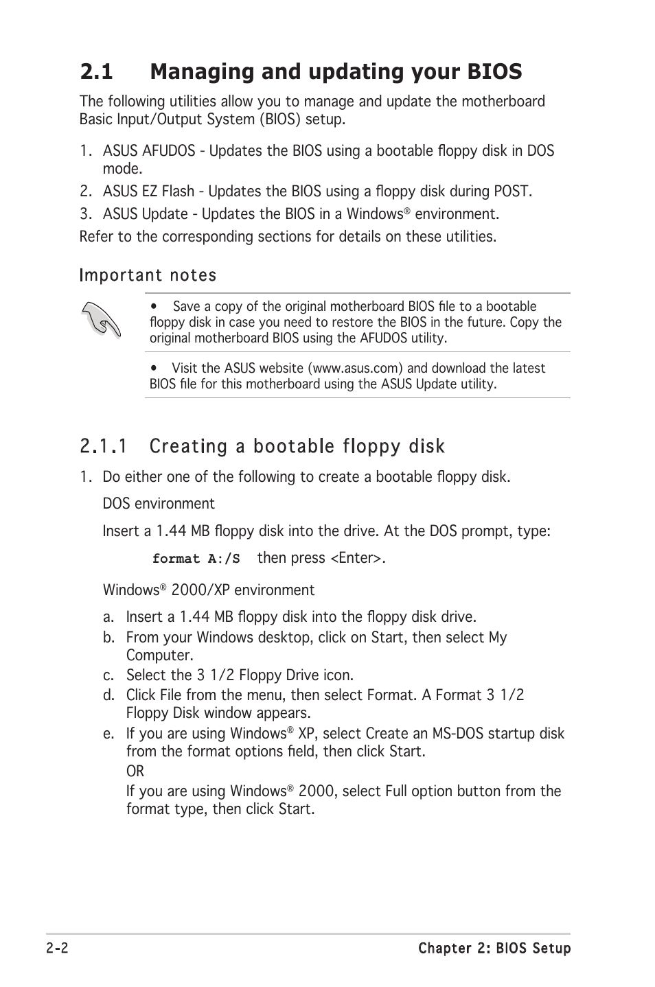 1 managing and updating your bios, 1 creating a bootable floppy disk | Asus M2V-TVM User Manual | Page 42 / 82