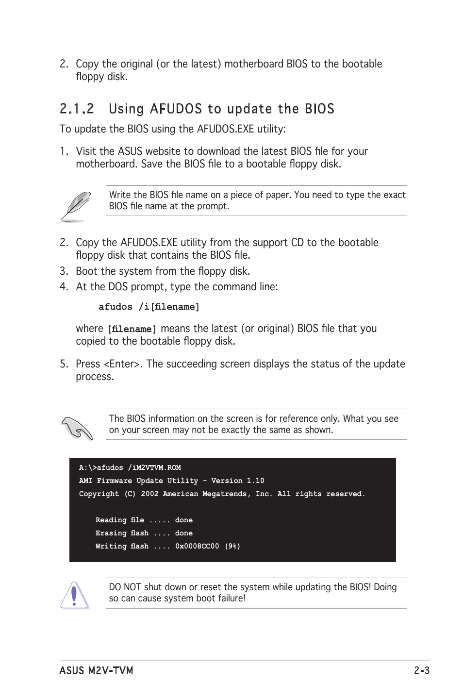 2 using afudos to update the bios | Asus M2V-TVM User Manual | Page 43 / 82