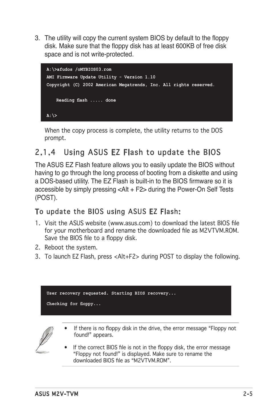 4 using asus ez flash to update the bios | Asus M2V-TVM User Manual | Page 45 / 82