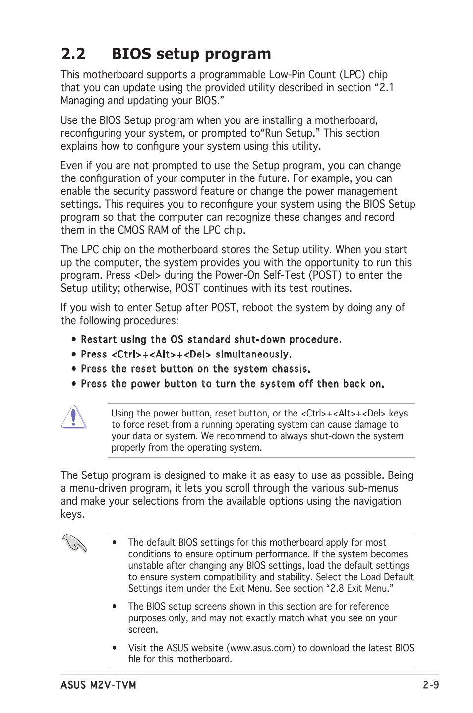 2 bios setup program | Asus M2V-TVM User Manual | Page 49 / 82