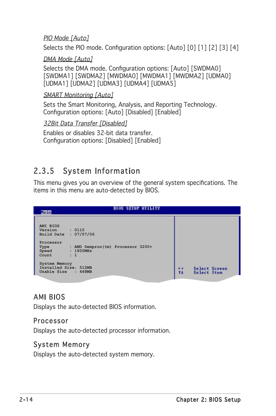 5 system information, Ami bios, Processor | Asus M2V-TVM User Manual | Page 54 / 82