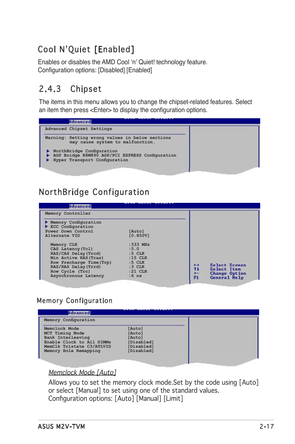 Cool n’quiet [enabled, Northbridge configuration, 3 chipset | Asus M2V-TVM User Manual | Page 57 / 82