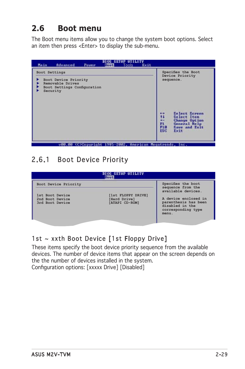 6 boot menu, 1 boot device priority, 1st ~ xxth boot device [1st floppy drive | Asus M2V-TVM User Manual | Page 69 / 82