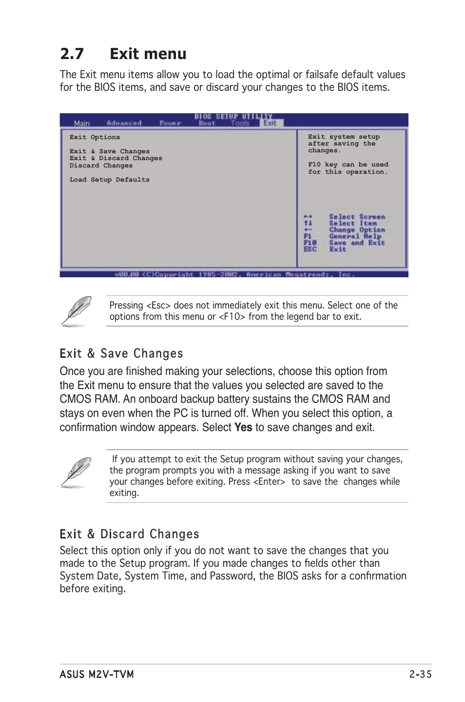 7 exit menu, Exit & discard changes | Asus M2V-TVM User Manual | Page 75 / 82