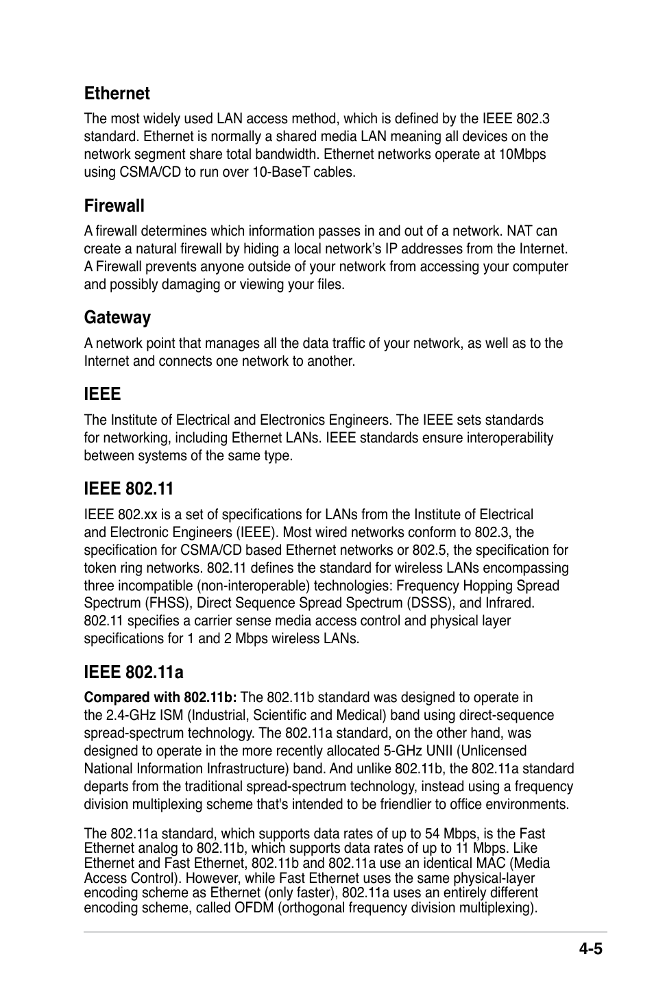 Ethernet, Firewall, Gateway | Ieee | Asus II E2949 User Manual | Page 39 / 50