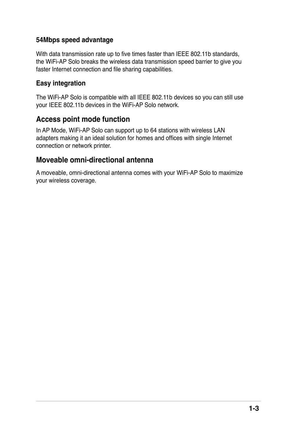 Access point mode function, Moveable omni-directional antenna | Asus II E2949 User Manual | Page 9 / 50