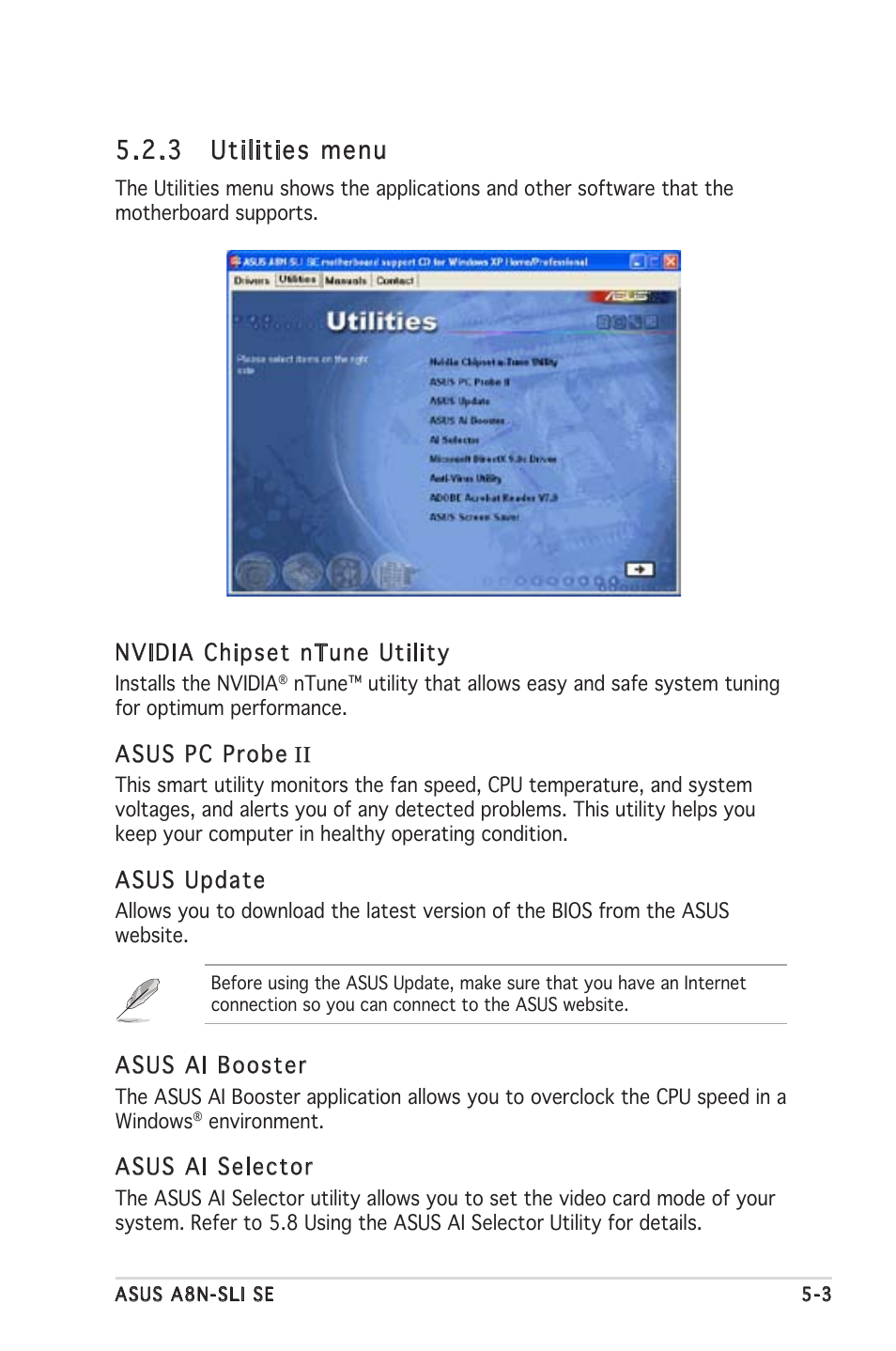 3 utilities menu | Asus Motherboard A8N-SLI SE User Manual | Page 109 / 152