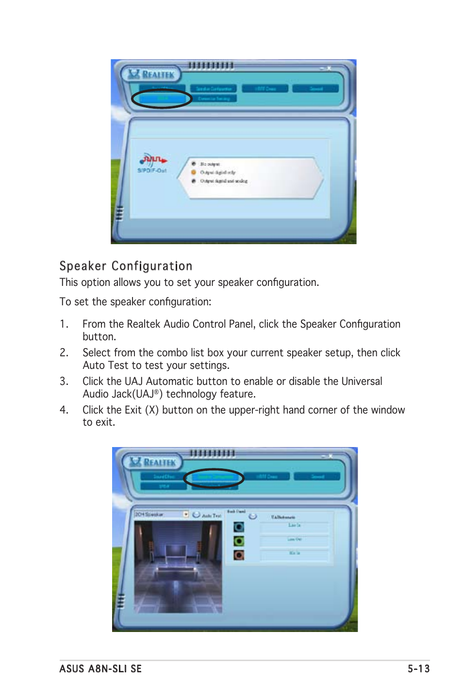 Speaker configuration | Asus Motherboard A8N-SLI SE User Manual | Page 119 / 152