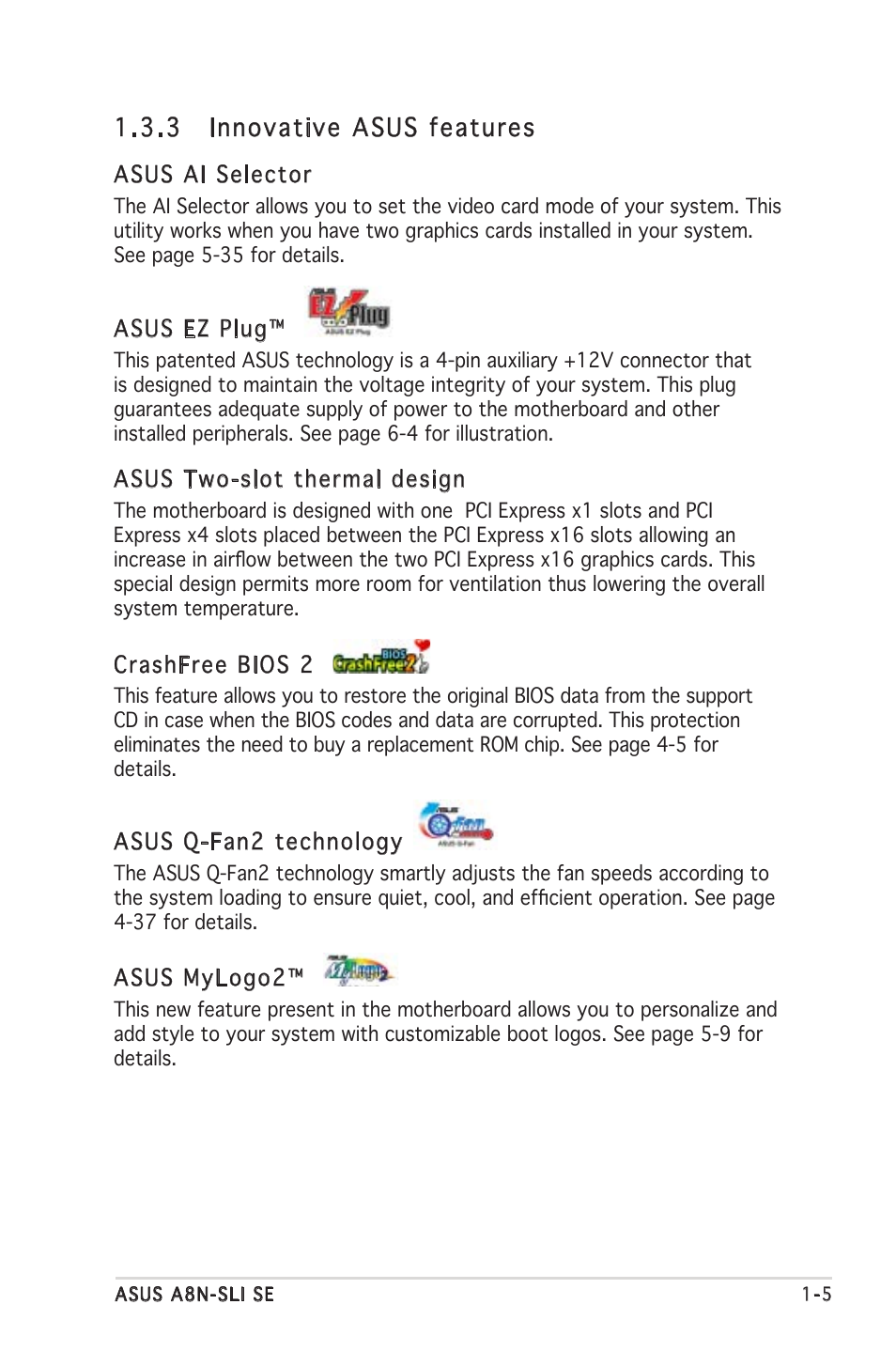 3 innovative asus features | Asus Motherboard A8N-SLI SE User Manual | Page 21 / 152