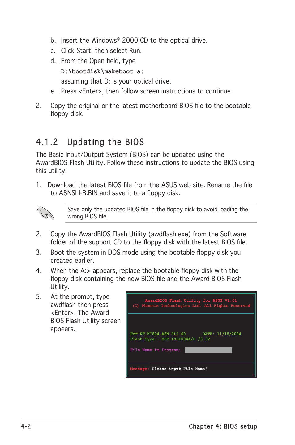 2 updating the bios | Asus Motherboard A8N-SLI SE User Manual | Page 60 / 152