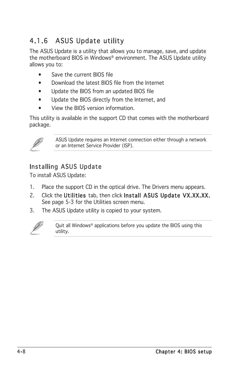 6 asus update utility, Installing asus update | Asus Motherboard A8N-SLI SE User Manual | Page 66 / 152