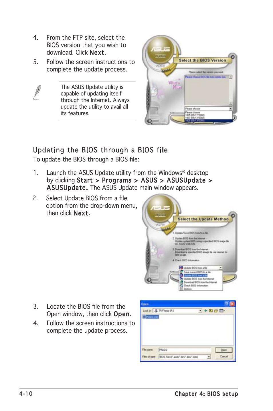 Updating the bios through a bios file | Asus Motherboard A8N-SLI SE User Manual | Page 68 / 152