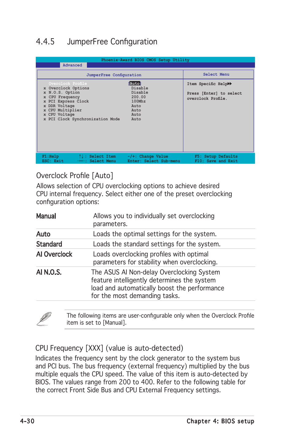 5 jumperfree conﬁguration, Cpu frequency [xxx] (value is auto-detected), Overclock proﬁle [auto | Asus Motherboard A8N-SLI SE User Manual | Page 88 / 152