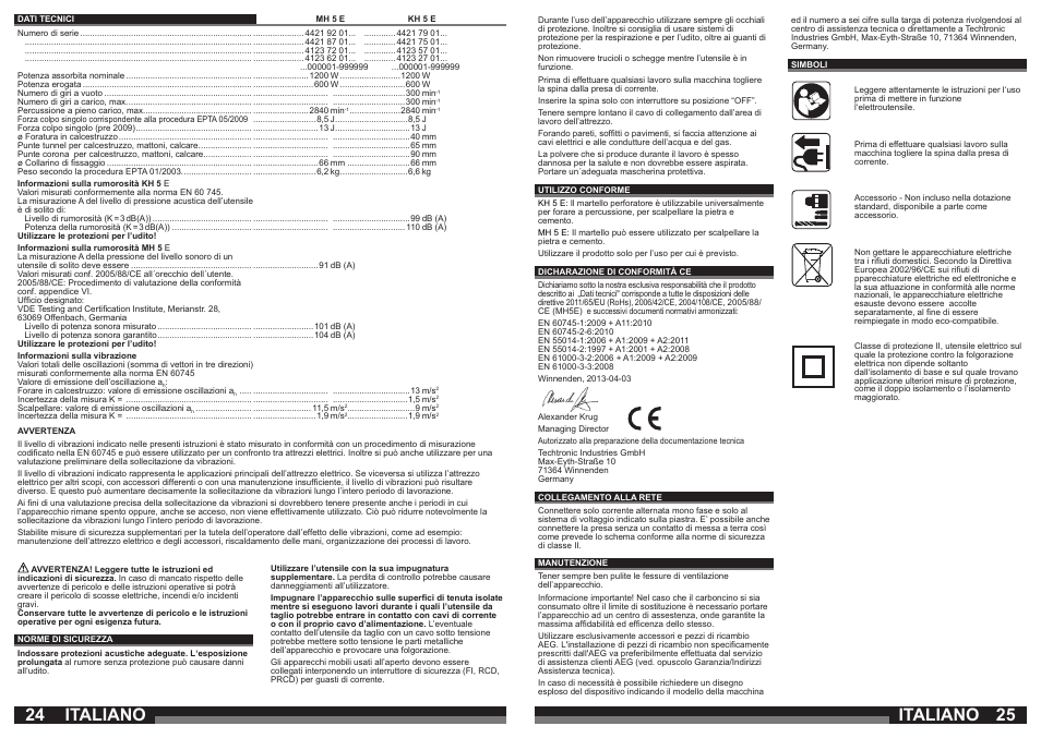 Italiano | AEG MH 5 E User Manual | Page 13 / 39