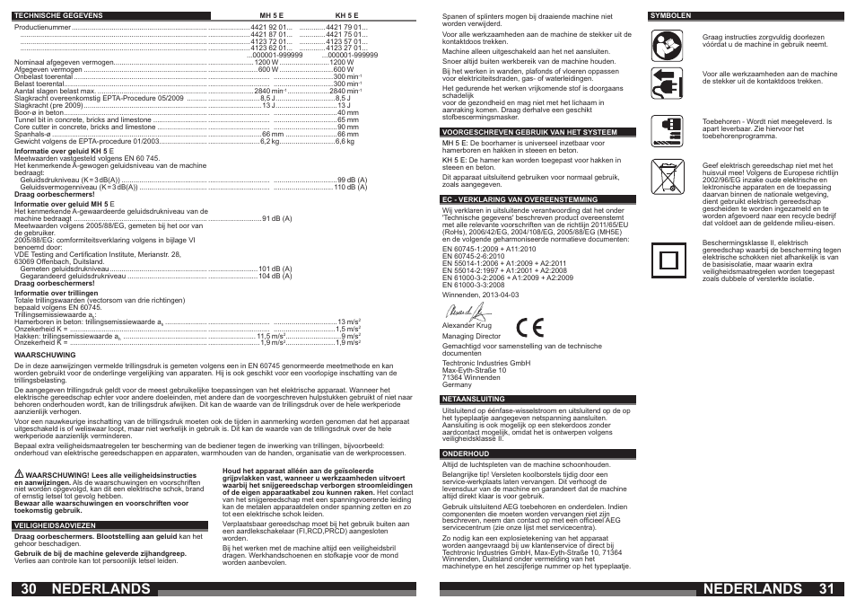 Nederlands | AEG MH 5 E User Manual | Page 16 / 39