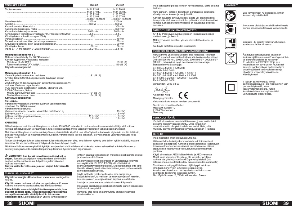 Suomi | AEG MH 5 E User Manual | Page 20 / 39