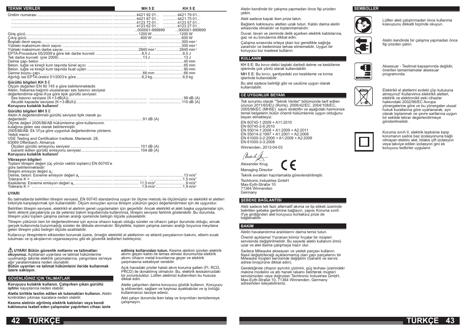 Türkçe | AEG MH 5 E User Manual | Page 22 / 39