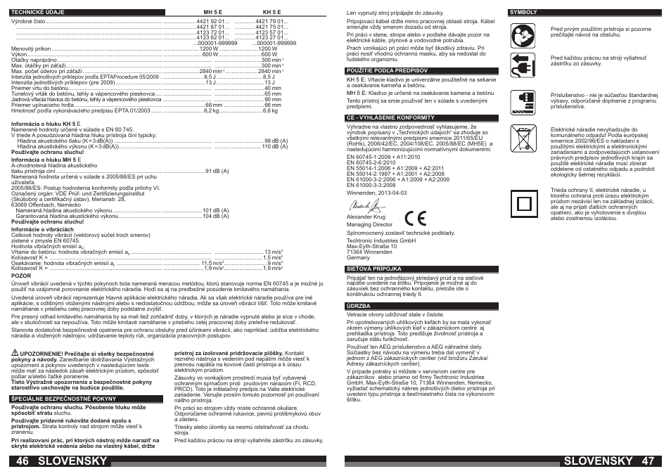 Slovensky | AEG MH 5 E User Manual | Page 24 / 39
