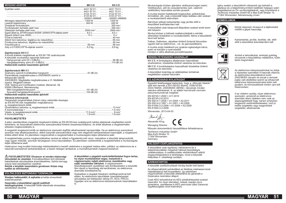 Magyar | AEG MH 5 E User Manual | Page 26 / 39