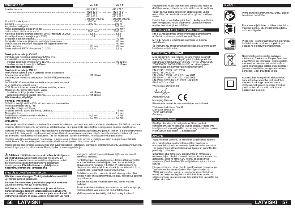 Latviski | AEG MH 5 E User Manual | Page 29 / 39