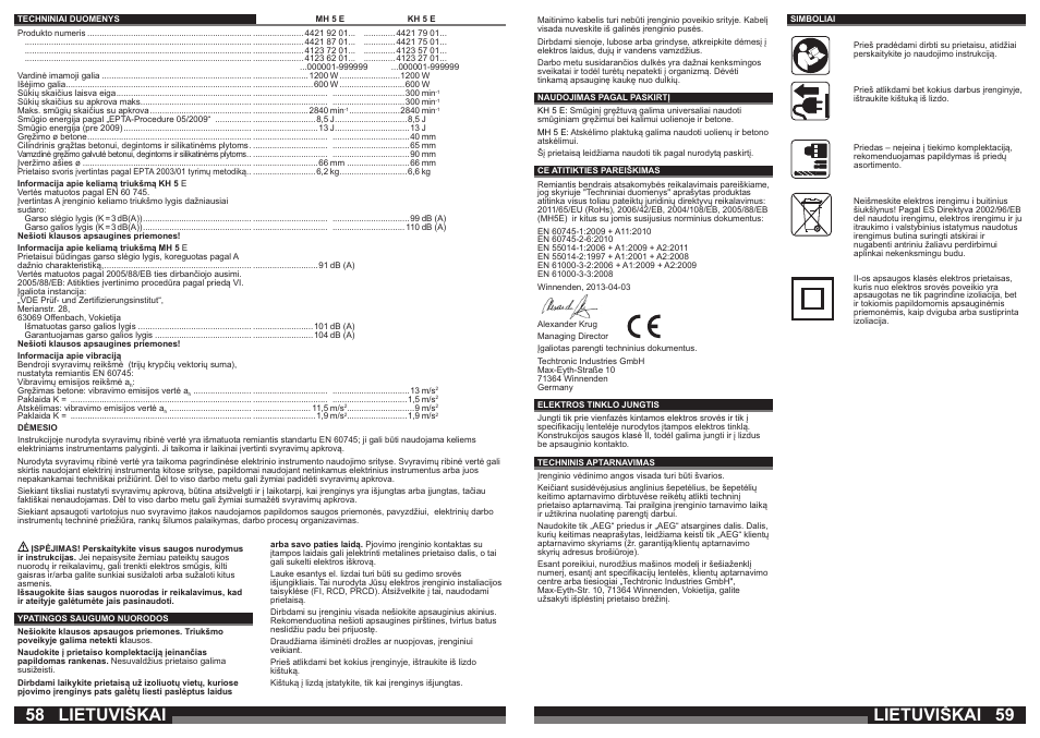 Lietuviškai | AEG MH 5 E User Manual | Page 30 / 39