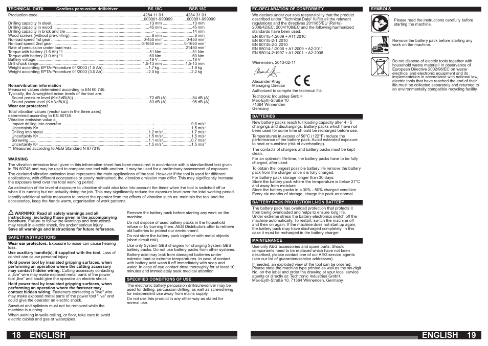 English | AEG BSB 18C LI User Manual | Page 10 / 37