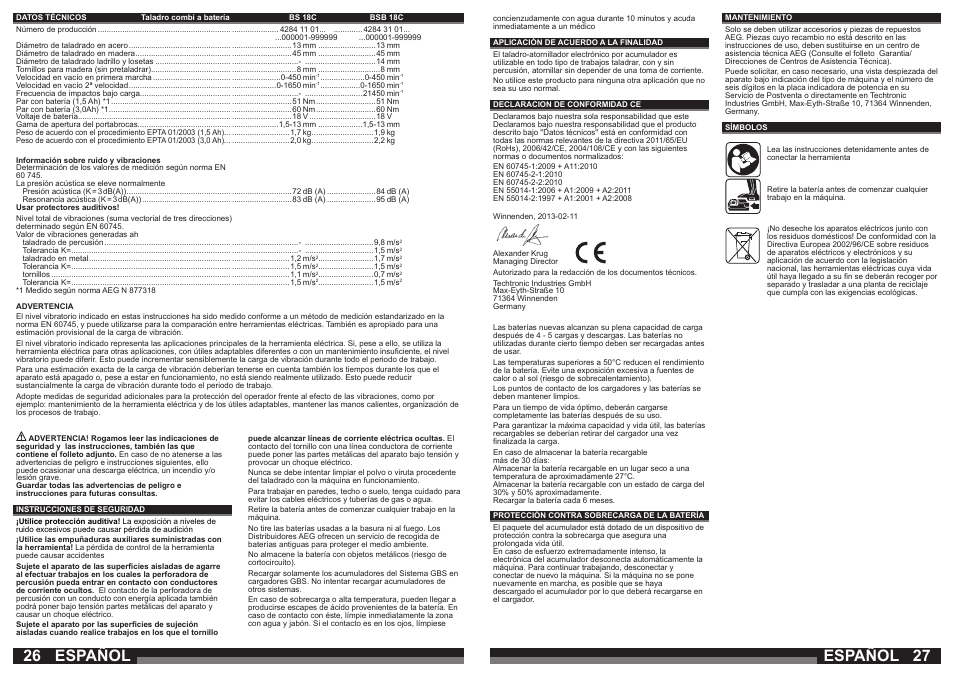 Español | AEG BSB 18C LI User Manual | Page 14 / 37