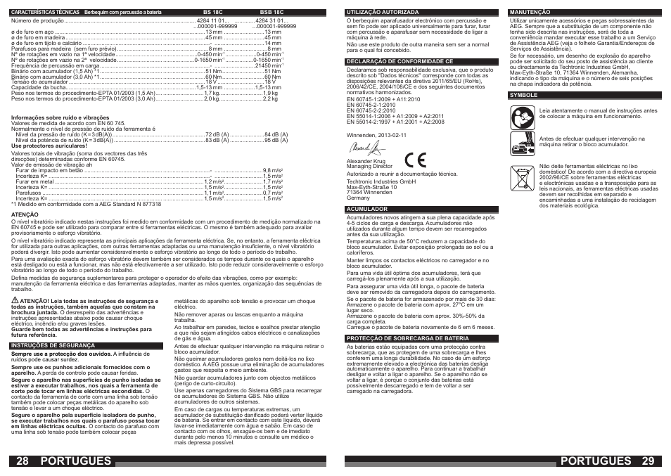 Portugues | AEG BSB 18C LI User Manual | Page 15 / 37