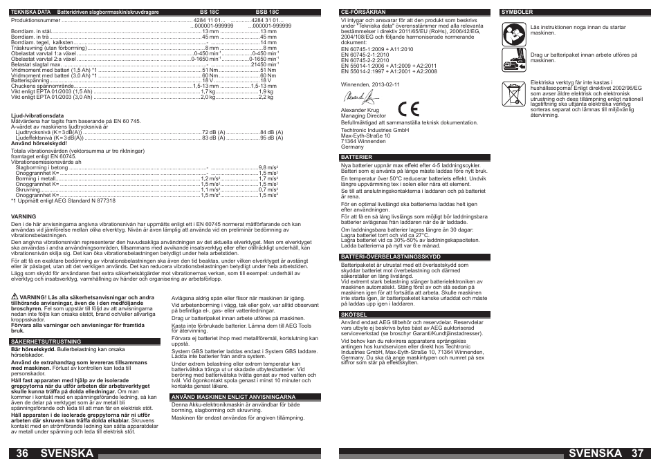 Svenska | AEG BSB 18C LI User Manual | Page 19 / 37