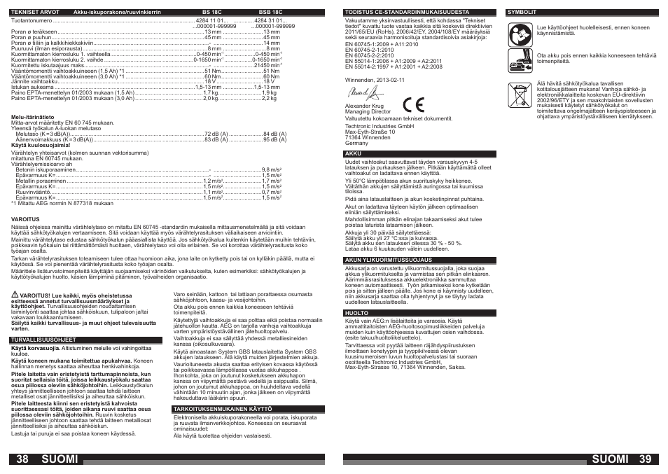 Suomi | AEG BSB 18C LI User Manual | Page 20 / 37