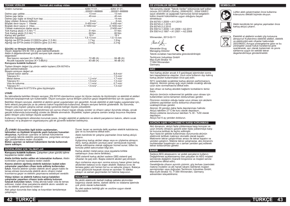 Türkçe | AEG BSB 18C LI User Manual | Page 22 / 37