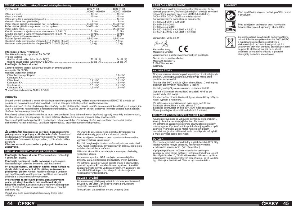 Česky | AEG BSB 18C LI User Manual | Page 23 / 37