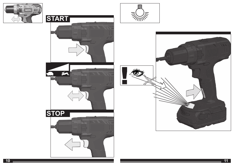 Start stop | AEG BSB 18C LI User Manual | Page 6 / 37