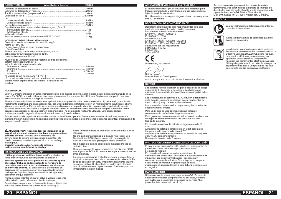 Español | AEG BS 12C2 LI User Manual | Page 11 / 34