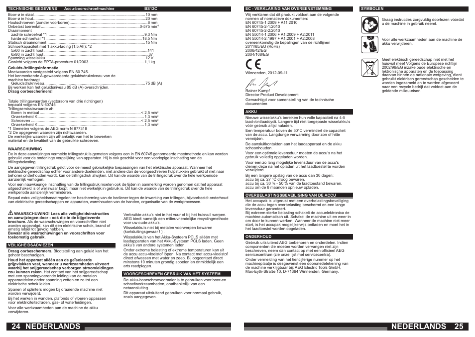 Nederlands | AEG BS 12C2 LI User Manual | Page 13 / 34