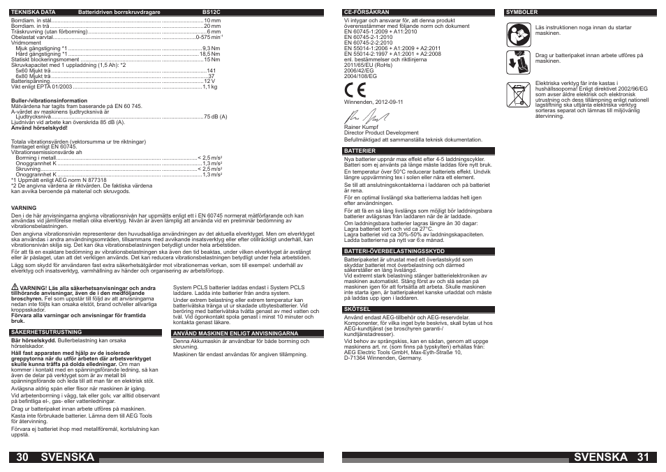 Svenska | AEG BS 12C2 LI User Manual | Page 16 / 34