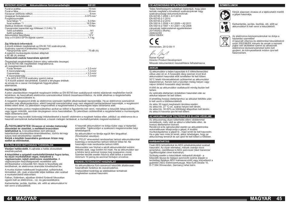 Magyar | AEG BS 12C2 LI User Manual | Page 23 / 34