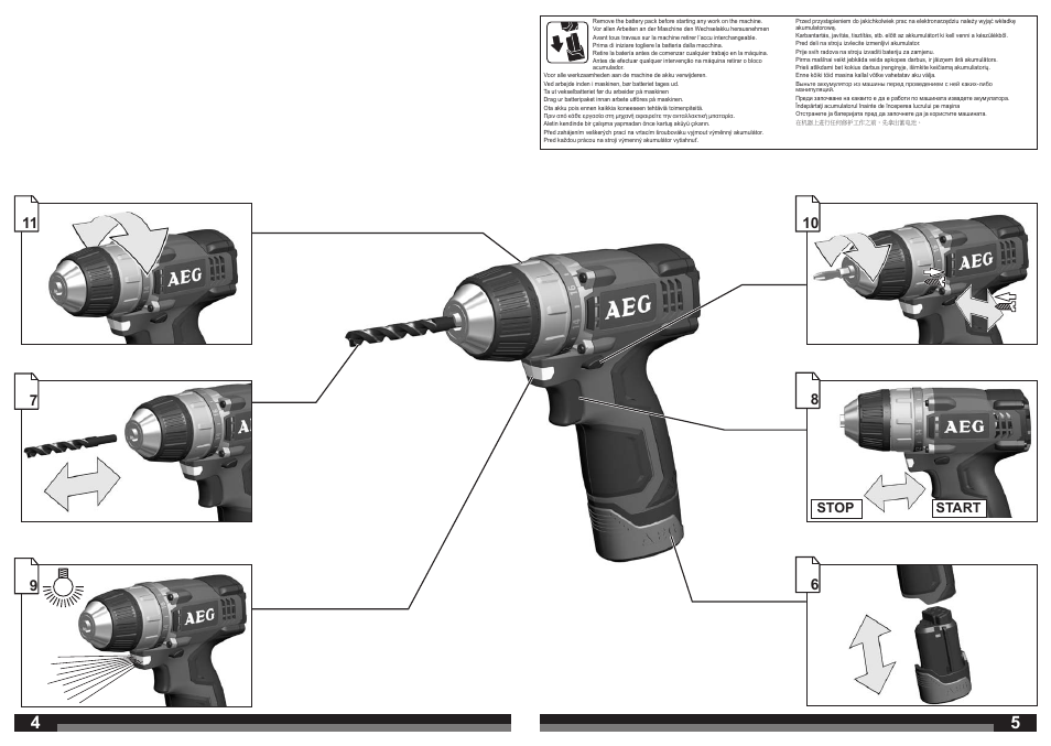 Start stop | AEG BS 12C2 LI User Manual | Page 3 / 34