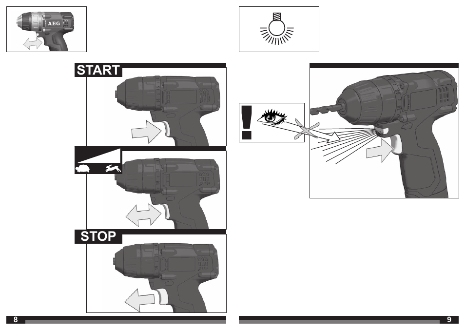 Start stop | AEG BS 12C2 LI User Manual | Page 5 / 34