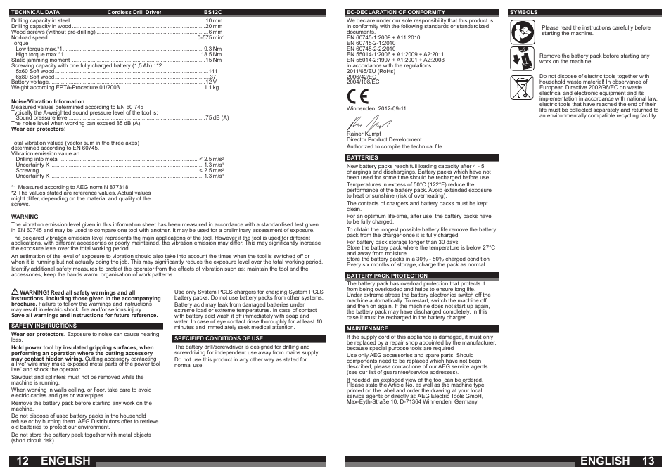English | AEG BS 12C2 LI User Manual | Page 7 / 34
