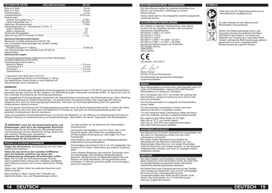 Deutsch | AEG BS 12C2 LI User Manual | Page 8 / 34