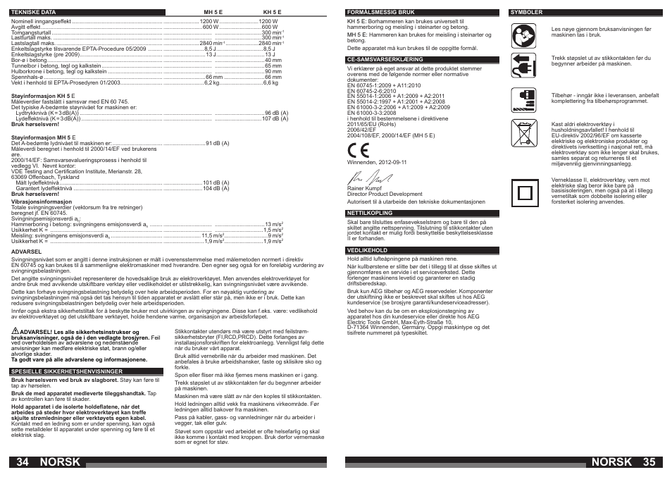 Norsk | AEG KH 5 E User Manual | Page 18 / 37