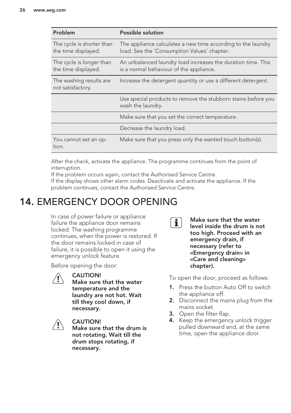 Emergency door opening | AEG L85275XFL User Manual | Page 26 / 56