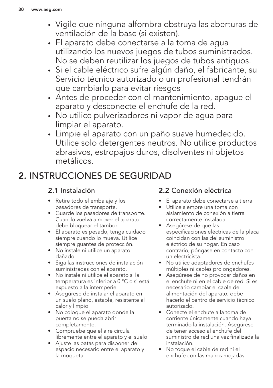 Instrucciones de seguridad, 1 instalación, 2 conexión eléctrica | AEG L85275XFL User Manual | Page 30 / 56