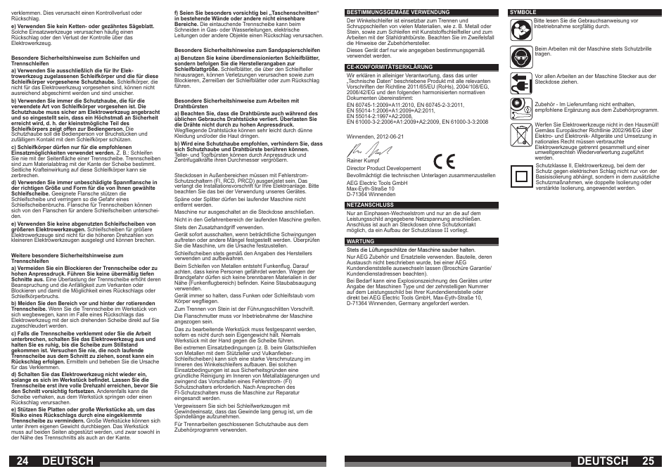 Deutsch | AEG WS 21-230 E User Manual | Page 13 / 67