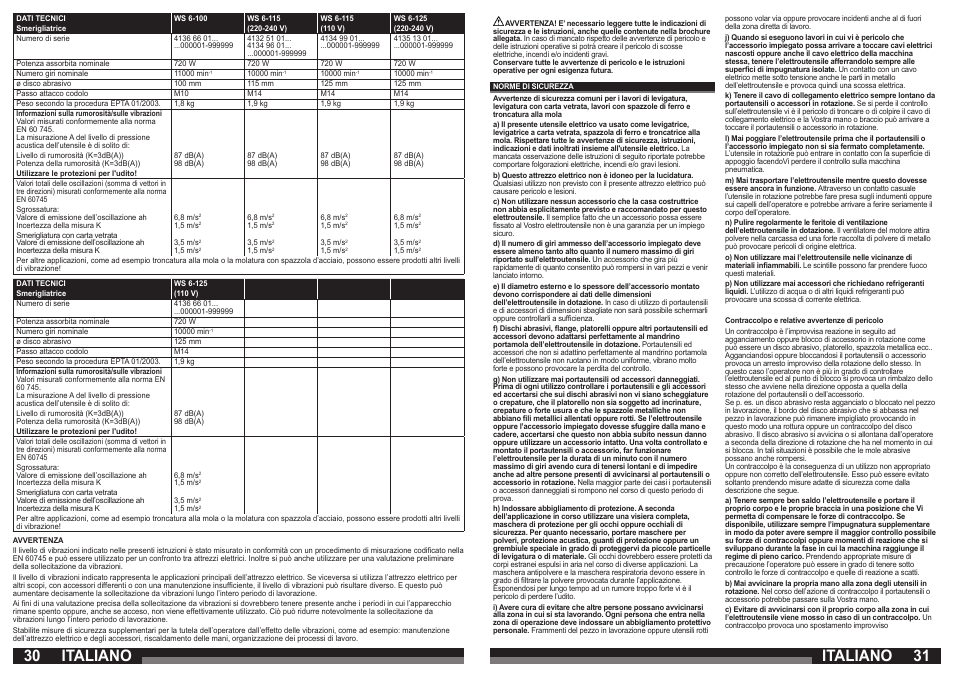 31 30 italiano, Italiano | AEG WS 21-230 E User Manual | Page 16 / 67