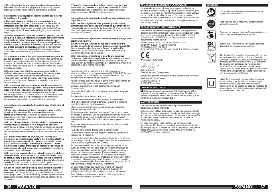 Español | AEG WS 21-230 E User Manual | Page 19 / 67