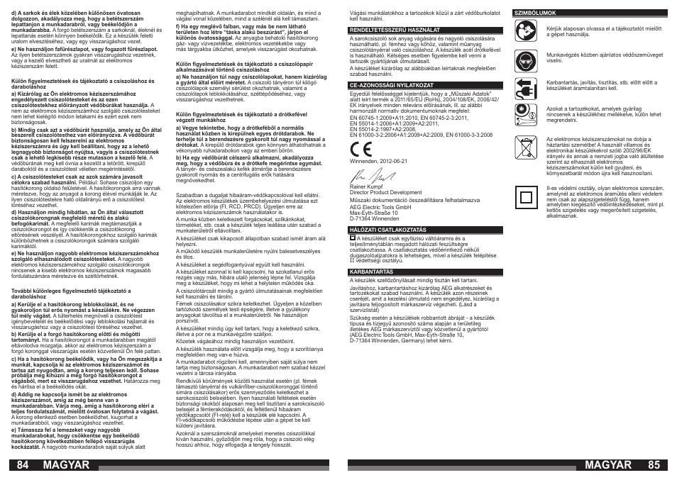 Magyar | AEG WS 21-230 E User Manual | Page 43 / 67