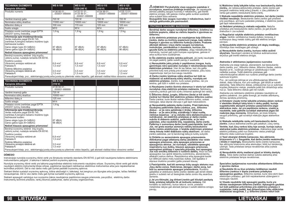 98 99 lietuviškai lietuviškai | AEG WS 21-230 E User Manual | Page 50 / 67