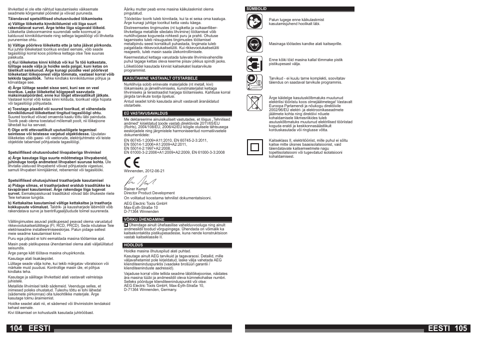 Eesti | AEG WS 21-230 E User Manual | Page 53 / 67